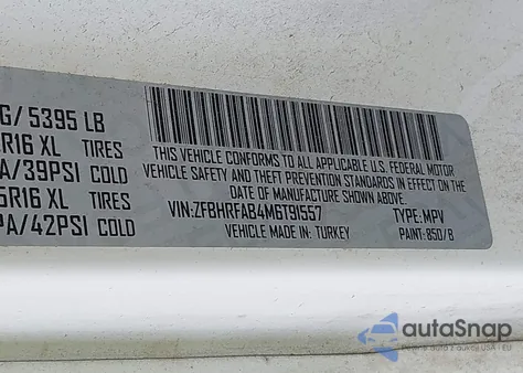 2021 Ram Promaster City Tradesman from USA, damaged, VIN ZFBHRFAB4M6T91557